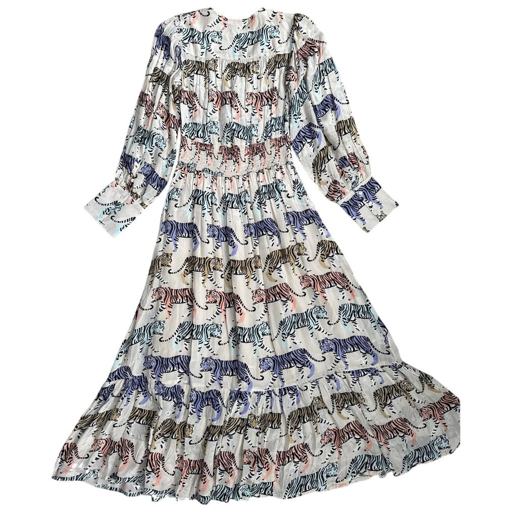 Oliphant Cuff Sleeve Smocked Waist Colorful Tiger Print Maxi Size Medium - Picture 10 of 10